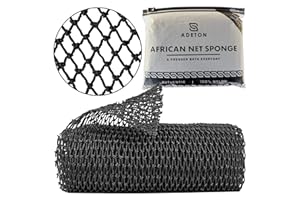 ADETON African Net Sponge Authentic with Knots, Exfoliating Bath Cloth, Real African Wash Net, Black Owned Sapo Afro Body Scrubber, Shower Essential Body Exfoliator, Large Deluxe Version (Black Large)
