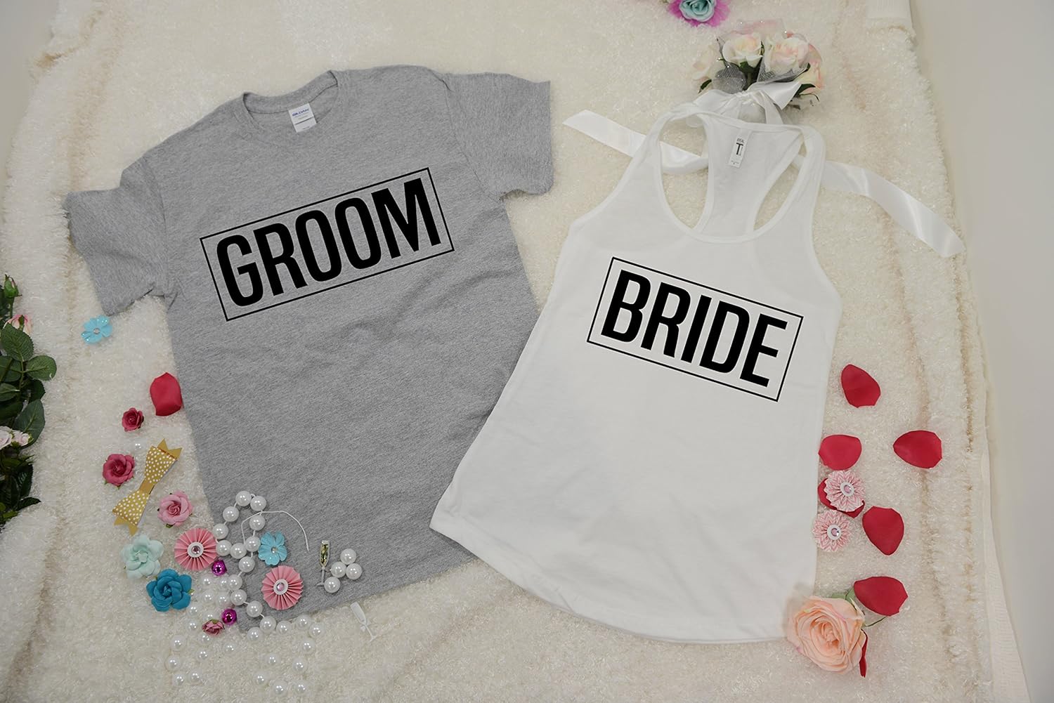 Amazon Com Bride Groom Tee Shirt And Tank Top Set Custom Date