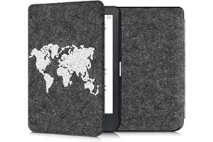 kwmobile Case Compatible with Kobo Clara HD - Book Style Felt Fabric Protective e-Reader Cover Folio Case - Travel Outline White/Dark Grey