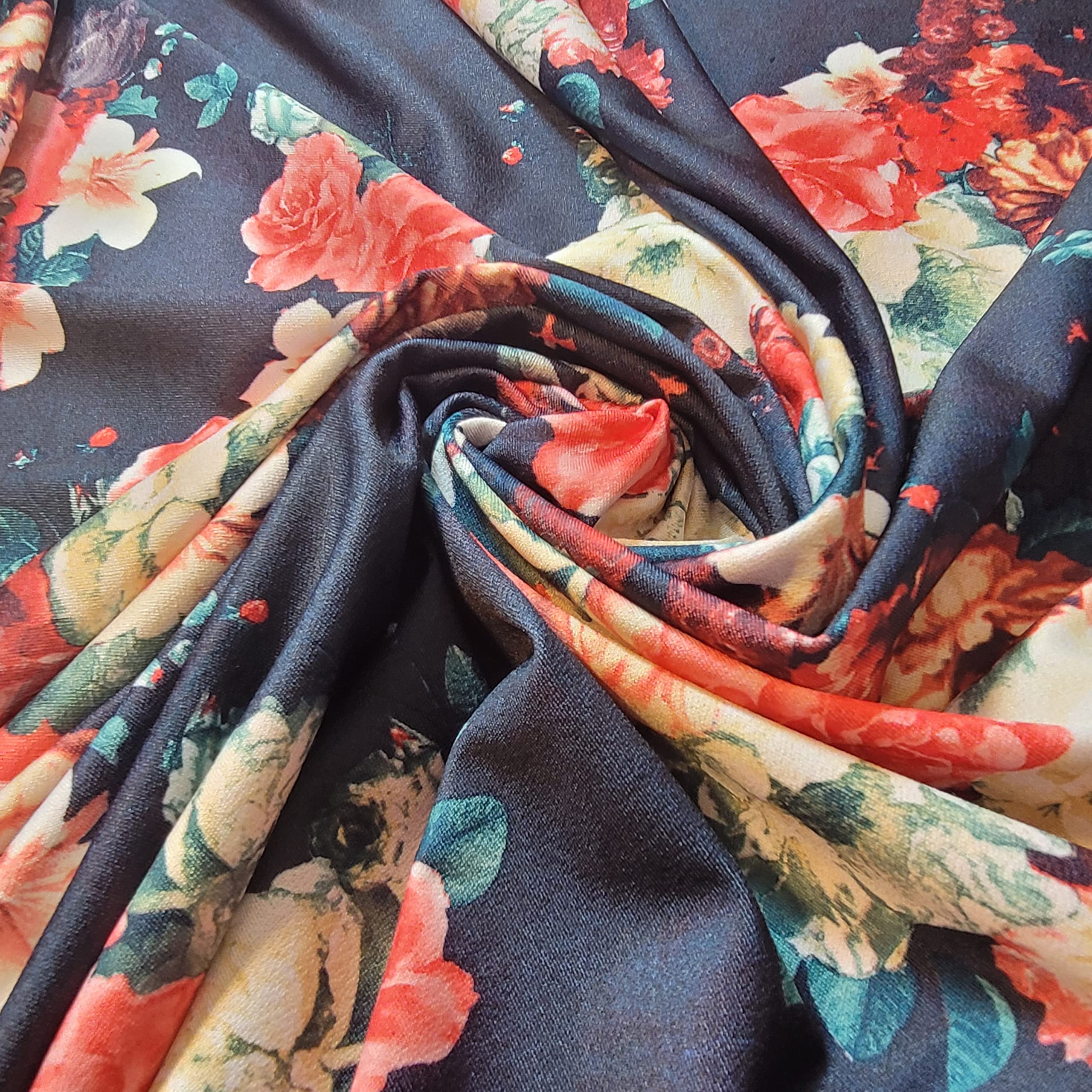 Floral Floral ITY Jersey Fabric Elastane 4-Way Stretch 58" Fashion Dress Meter (Midnight Blue Floral)