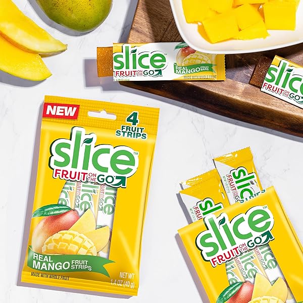 SLICE FRUIT BARS, MANGO, VEGAN, BULK PACK, GLUTEN-FREE, FAT-FREE, NATURAL FLAVORS & COLORS, PERFECT ON-THE-GO SNACK, 12 PACKS OF 4 0.35 OUNCE BARS (48 TOTAL)