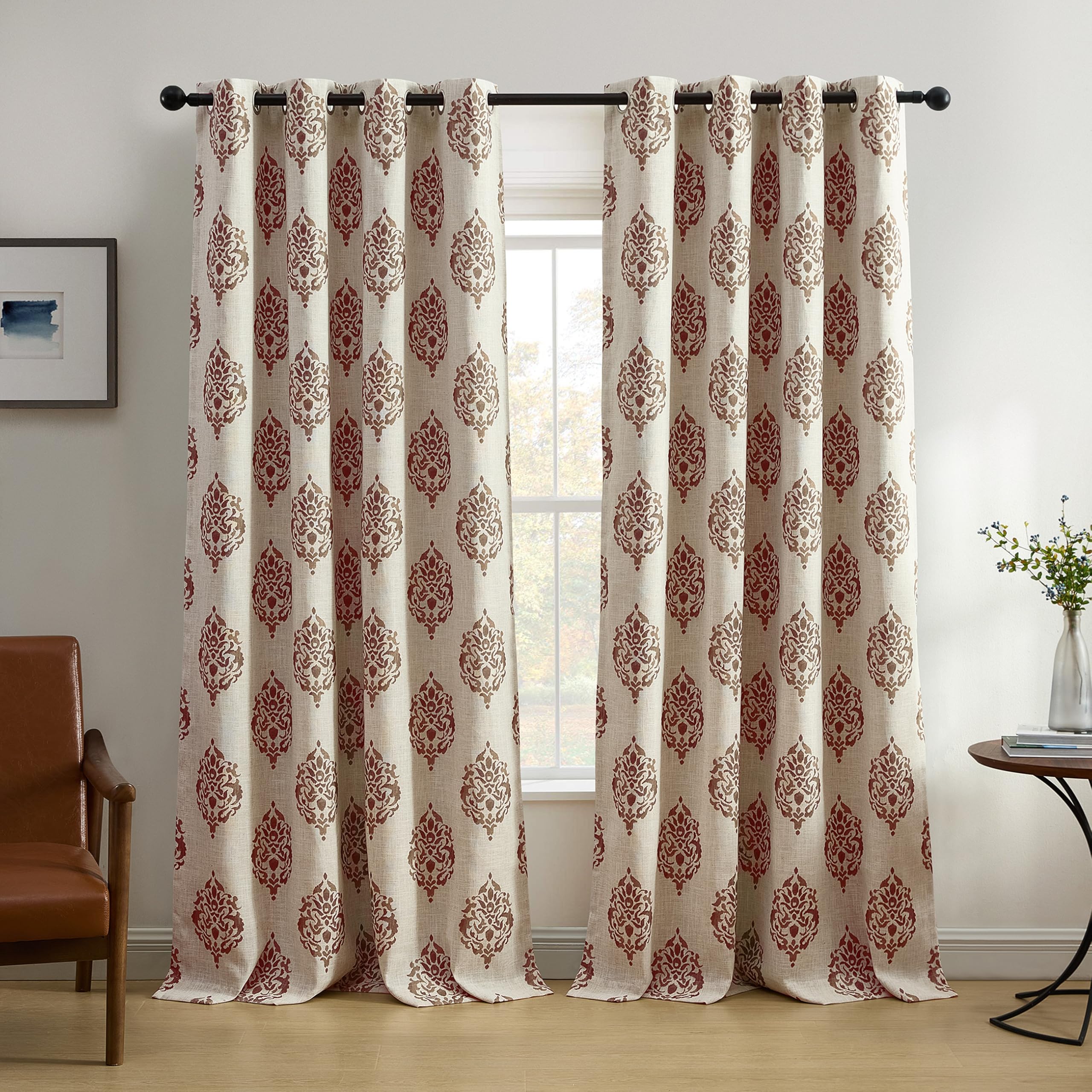 Elrene Home Fashions Navara Medallion Room Darkening Window Curtain Panel 52 x 95 Inches (1, Cinnamon Red