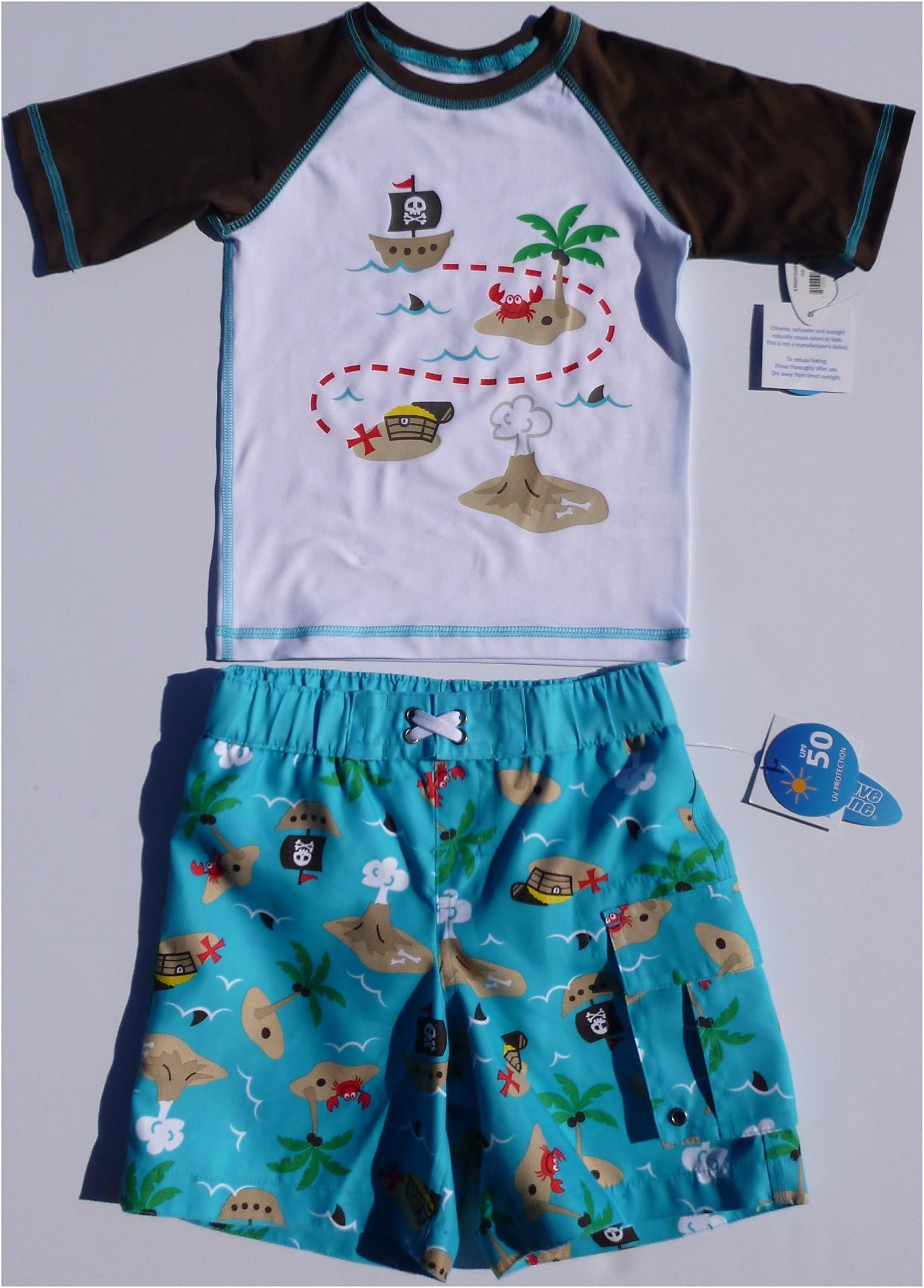 Toddler Boys Waze Zone Ahoy Matey Pirate Rash Guard Shirt & Swim Trunks (24 Months)