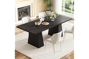 LITTLE TREE Dining Table for 4-6 People, Wooden Table, Rectangle Furniture with Heavy Duty Legs, Modern Kitchen Table for Home, Dining Room, Black