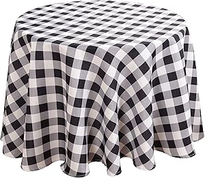 Biscaynebay Printed Checkered Table Cloths, Water Resistant Spill Proof Fabric Tablecloths for Dining, Kitchen, Wedding and Parties, Plaid Black/Gray 70 Inches Round
