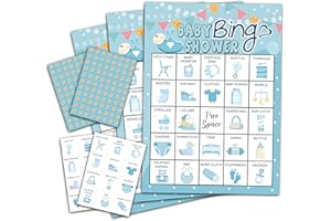 ZEDEV Blue Shower Bingo Game, Party Games with 24 Players, Family Activities, Bingo Cards for Party Supplies, Party Favors Gifts for Young Adults - blue06