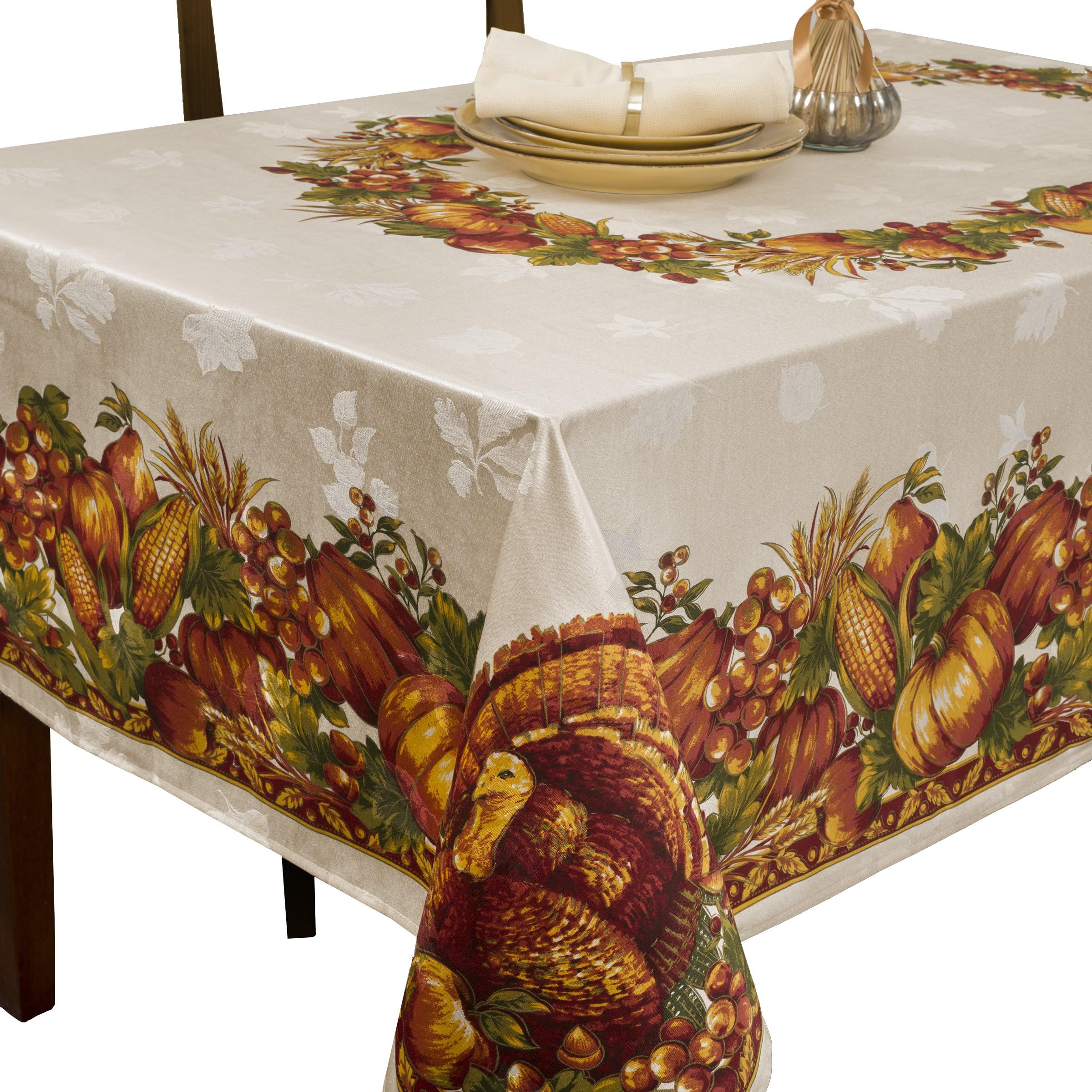 Benson Mills Harvest Splendor Engineered Printed Fabric Table Cloth, Fall, Harvest, and Thanksgiving Tablecloth (60" X 84" Rectangular, Harvest Splendor)