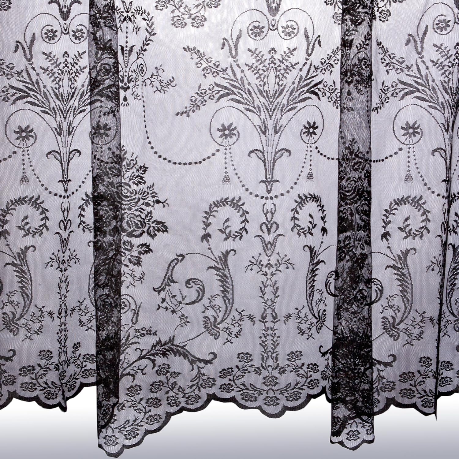 Victoria Lace Curtain Finished In Black Width Sold By The Metre (Drop