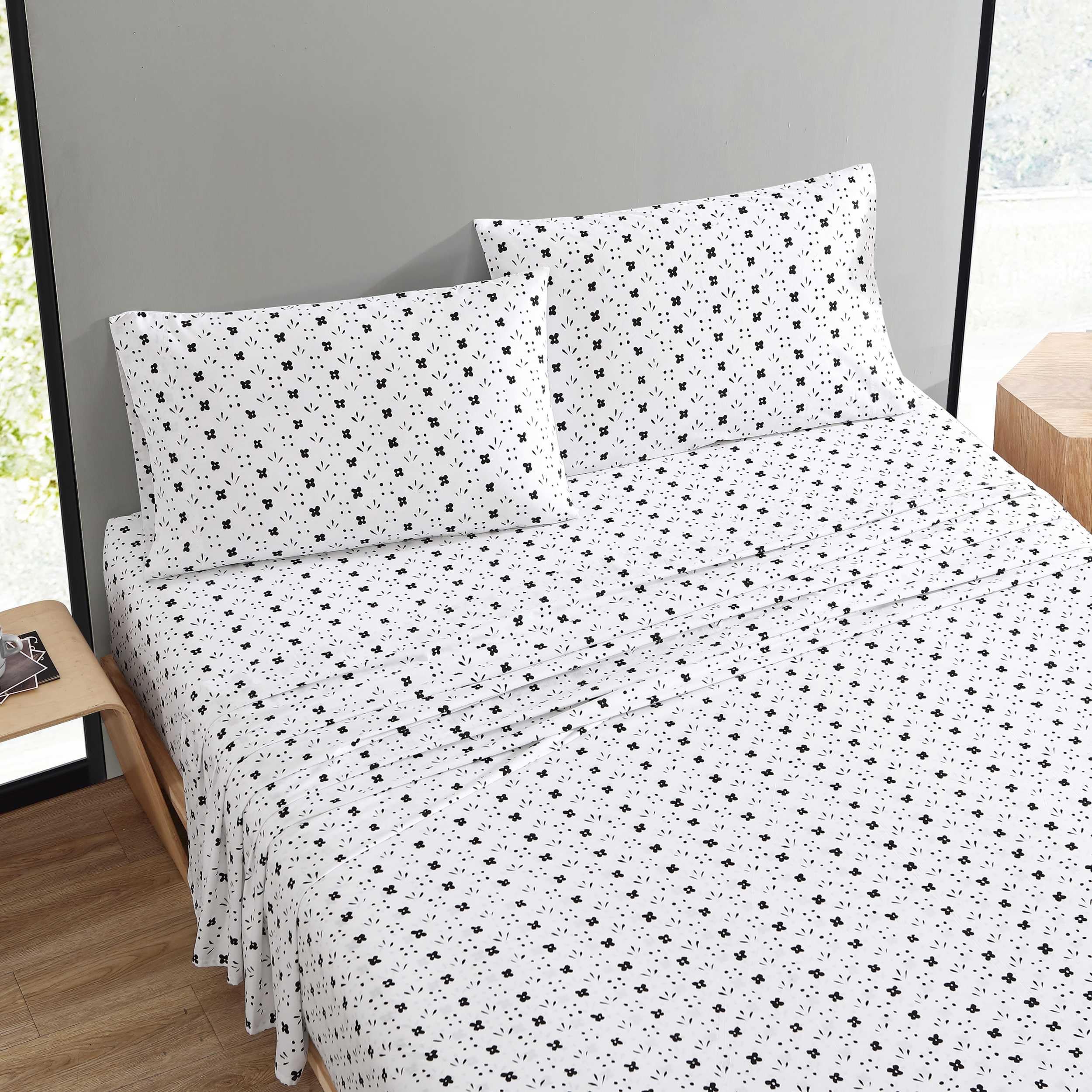 Photo 1 of Marimekko - Queen Sheet Set, Premium Cotton Percale Bedding Set with Matching Shams, Lightweight & Breathable Bed Essentials (Kukkaketo Black, Queen)