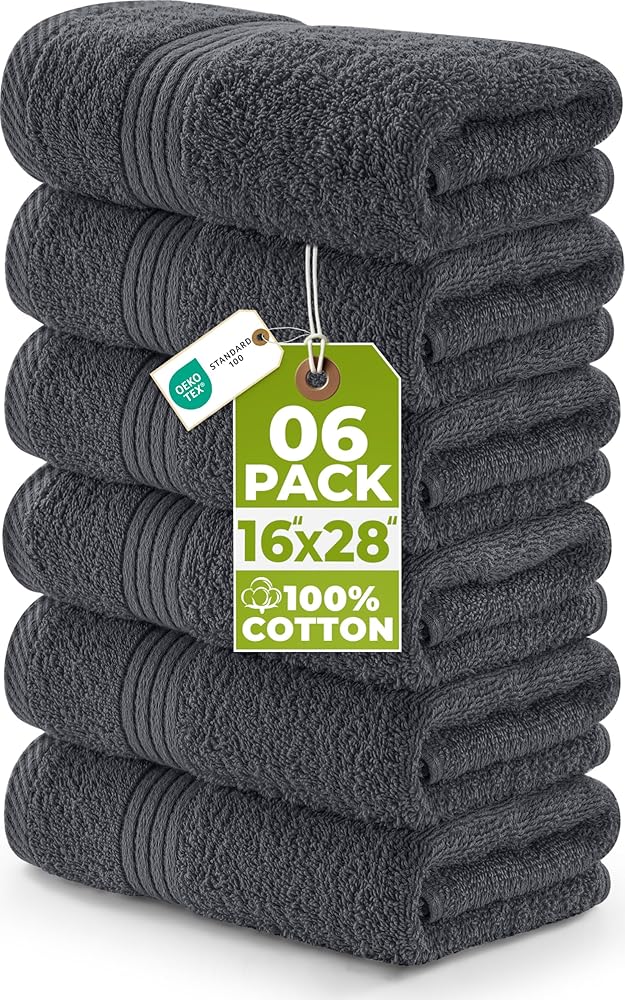 Utopia Towels 6 Piece Premium Hand Towels Set, 16 by 28 inches, 100% Ring Spun Cotton, Lightweight and Highly Absorbent Towel