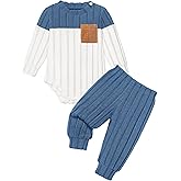 Baby Boy Clothes Color Block Ribbed Knitted Outfits Long Sleeve Romper+ Pants 2PCS Outfit 0-12 Months