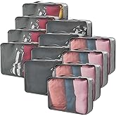 Silkfly 12 Pcs Packing Cubes for Suitcase Travel Luggage Bags Bulk Mesh Organizer Set for Hiking Camping Backpacking Clothes Accessories(Gray)