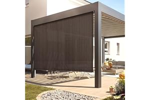 DIFY Outdoor Roller Shade Blinds Roll Up Shade, Exterior Roller Shade Chain Operation 5 * 6FT for Patio Yard Deck Porch, Chocolate