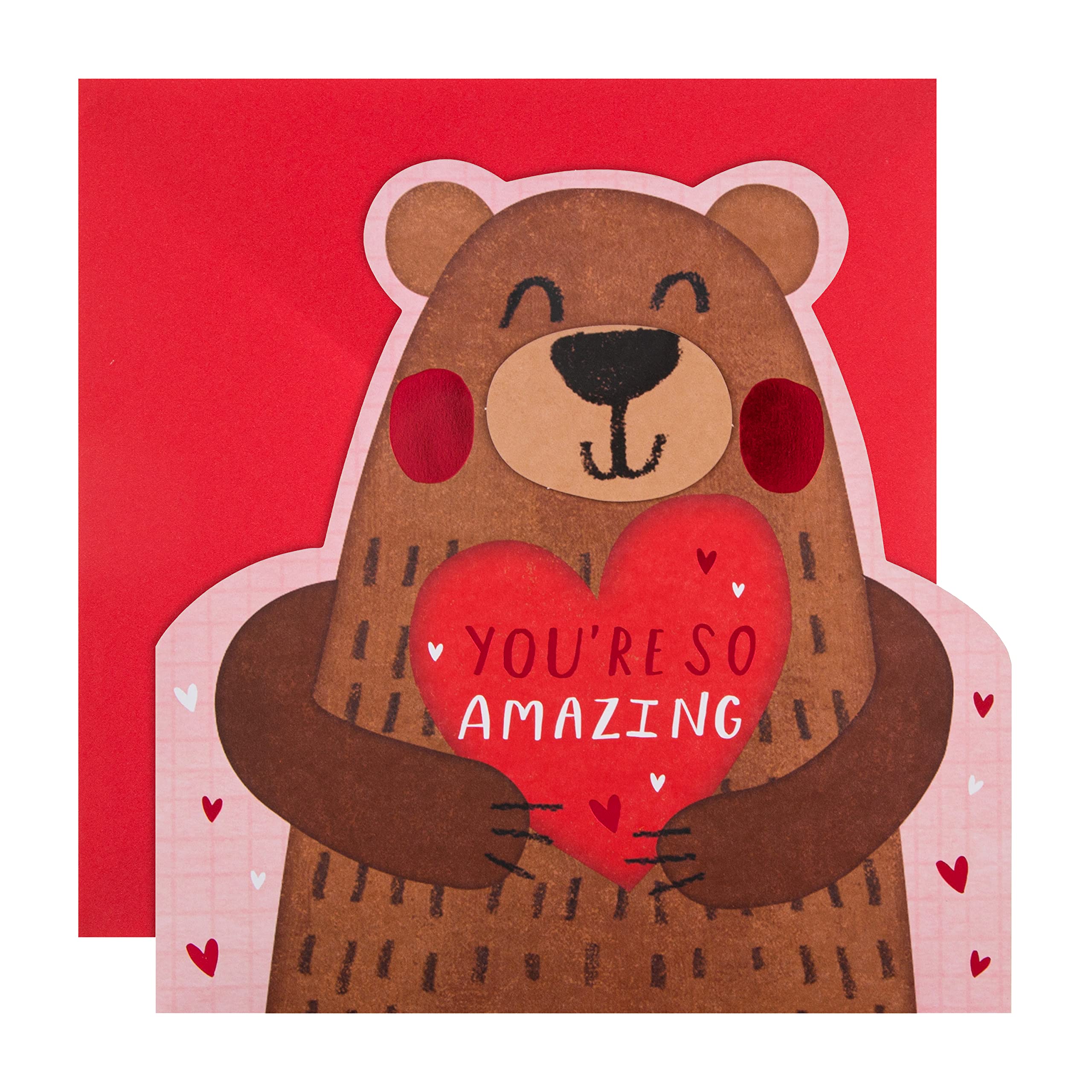 Hallmark Valentines Day Card, Cute Bear Design, Hearts, Pink