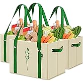 Green Bulldog Reusable Grocery Bags - Heavy Duty Reusable Shopping Tote Bags W/Long Handles, Foldable & Collapsible, Holds Up to 65 lbs - for Kitchen, Picnic 3 Pack