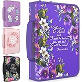 DEHITE Bible Cover Case for Women – Premium Fabric Bible Cases for Girls - Carrying Bag for Woman – Pen Slots – Zippered Pocket – Christian Floral Accessories - Large Holder