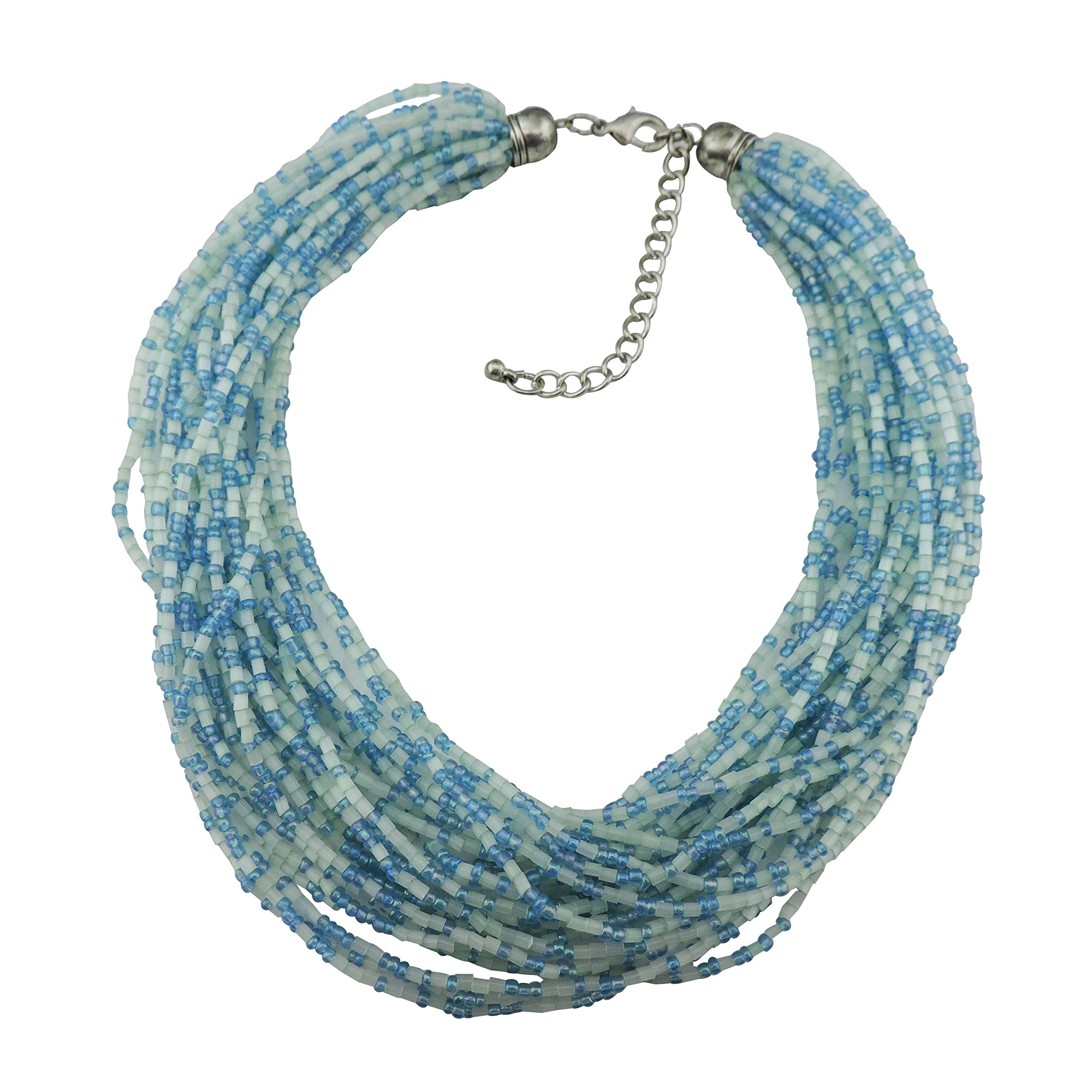 Bocar Multiple Strand Handmade Beaded 16" Statement Collar Necklace for Women with Gift Box (NK-10402-Light Blue)
