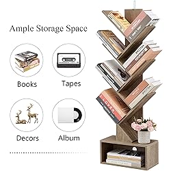 Hoctieon 6 Tier Tree Bookshelf, Tall Bookcase with