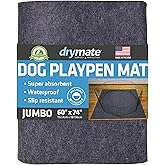 Drymate Jumbo Dog Playpen Mat (60x74), Super Absorbent, Waterproof, Slip-Resistant, Machine Washable, Reusable Puppy Pad for Training, Whelping, Housebreaking, Incontinence, Crate, Kennel (USA Made)