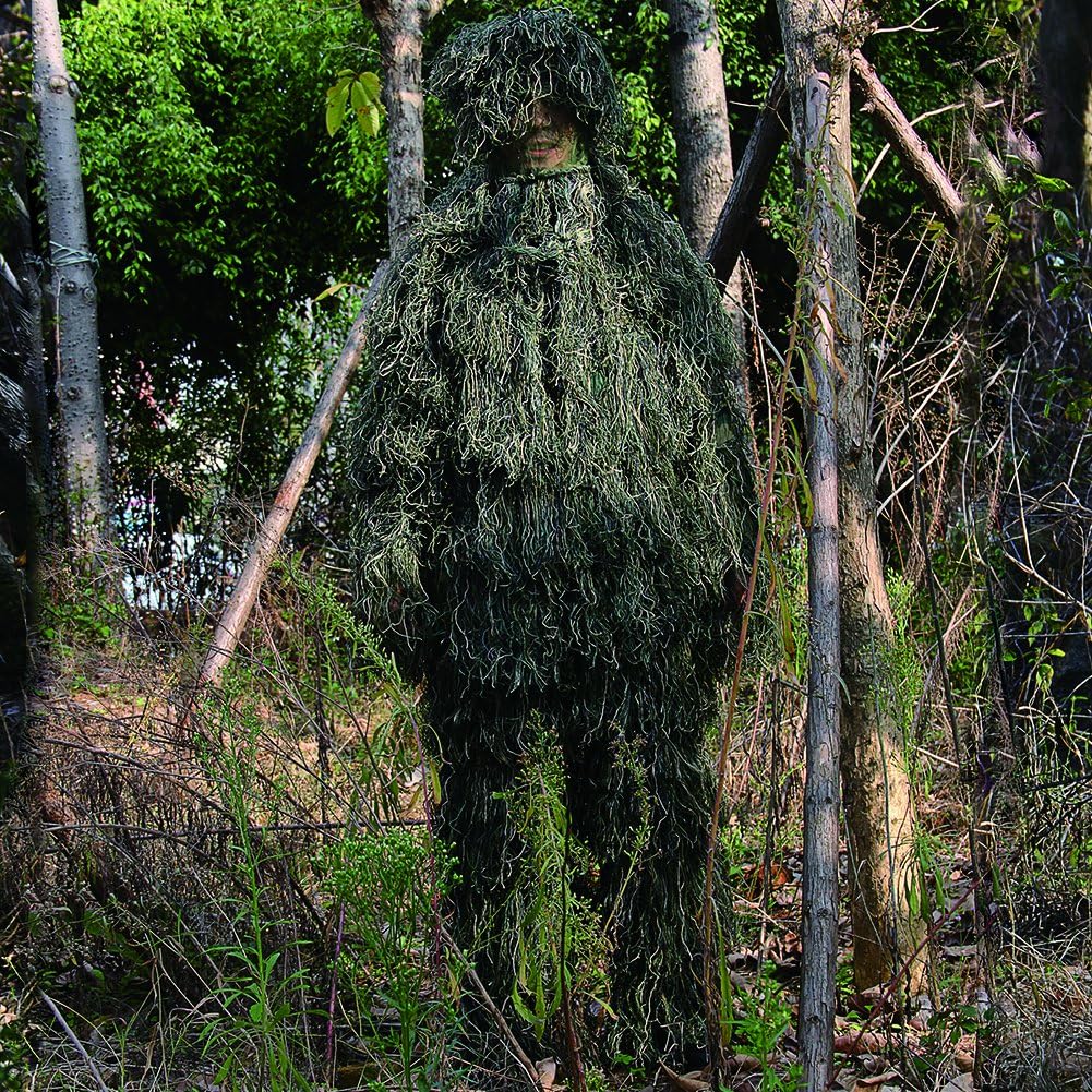 LOOGU Ghillie Suit, Camo Suit Woodland and Forest Design Military Leaf Hunting and Shooting Accessories Tactical Camouflage Clothing Free Size for Airsoft, Wildlife Photography Halloween : Sports & Outdoors
