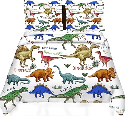 Loussiesd Kids Bettbezug Dinosaurier Bettwasche Set Tiere Themen Bettbezug Set Fur Madchen Jungen Teenager Dekorative Mikrofaser Bett Set 155x220cm 80x80cm Cartoon Dinosaurier Bett Set Amazon De Kuche Haushalt