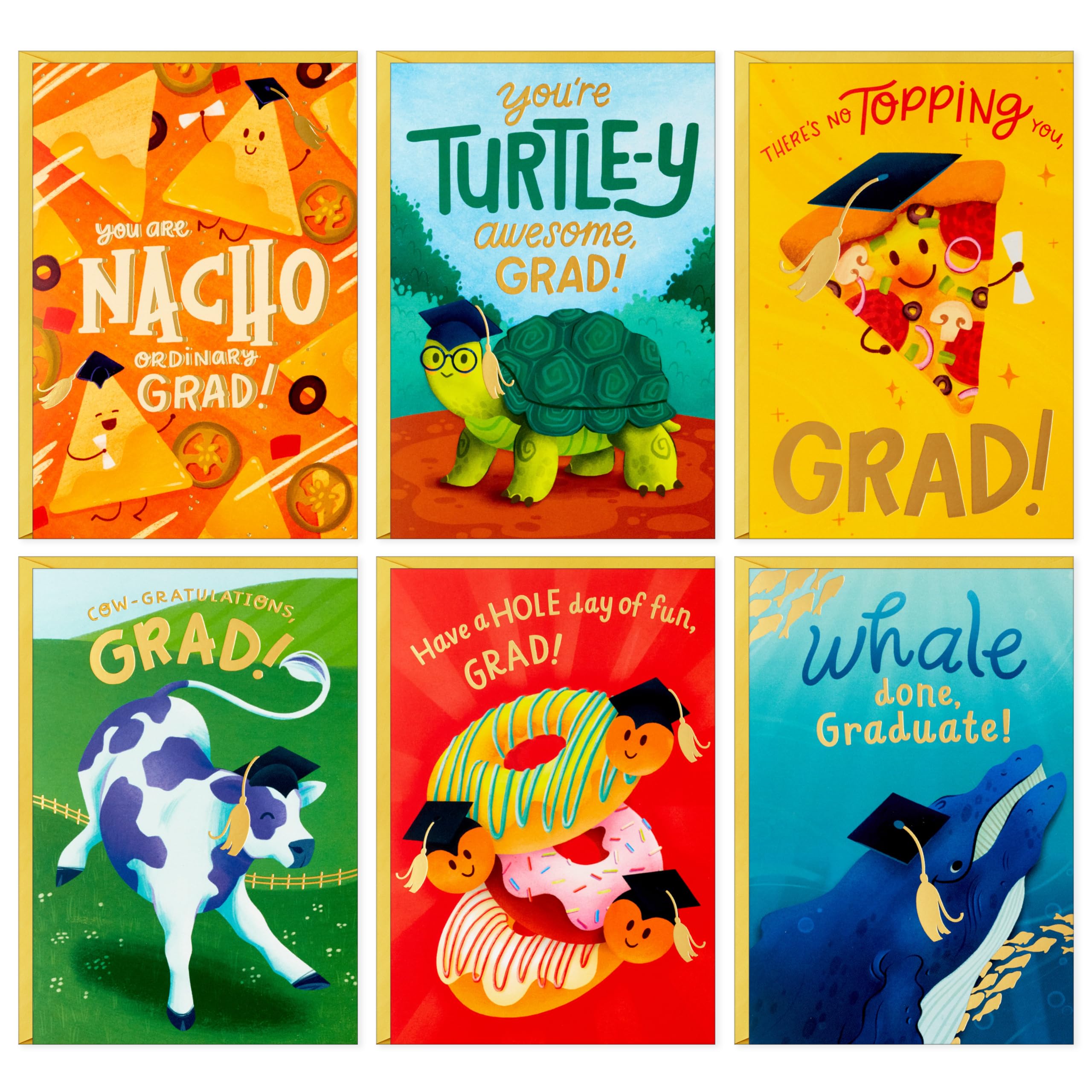 Photo 1 of Hallmark Graduation Cards for Kids Bulk Assortment (36 Cards with Envelopes) Pizza, Nachos, Turtle, Cow, Donut for Preschool, Kindergarten, Elementary and More