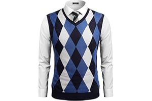 COOFANDY Men's Sleeveless V Neck Pullover Sweater Slim Fit Casual Argyle Sweater Vest