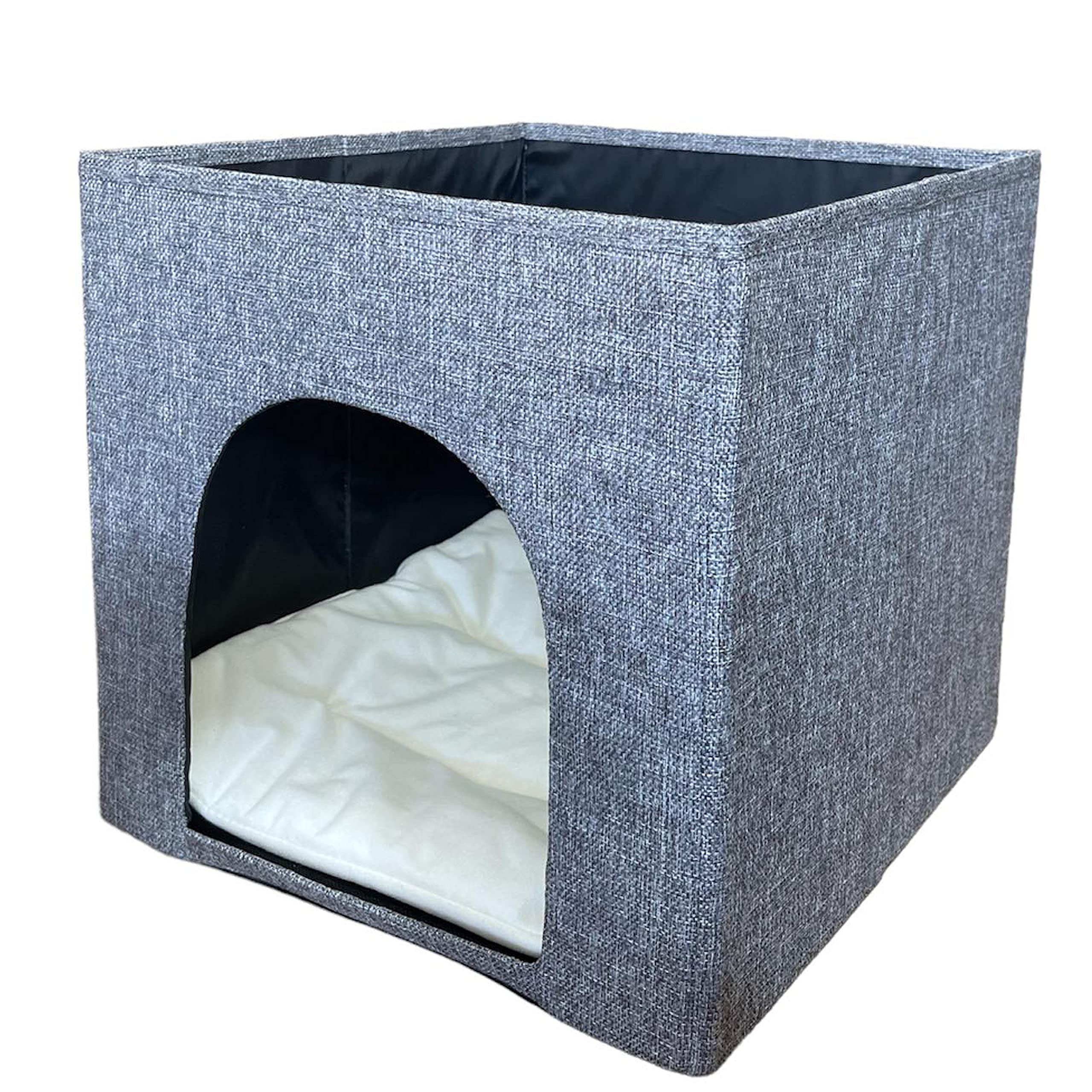 Kallax & Expedit Cat Bed - Cube with Cushion, Cat Cave, Basket, Cozy (Grey)