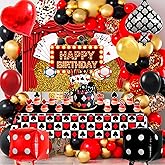 Casino Theme Party Decor, 85 Pcs Casino Night Decorations Set - Casino Party Balloons Backdrop Cake Topper Tablecloth etc Las Vegas Party Decorations supplies