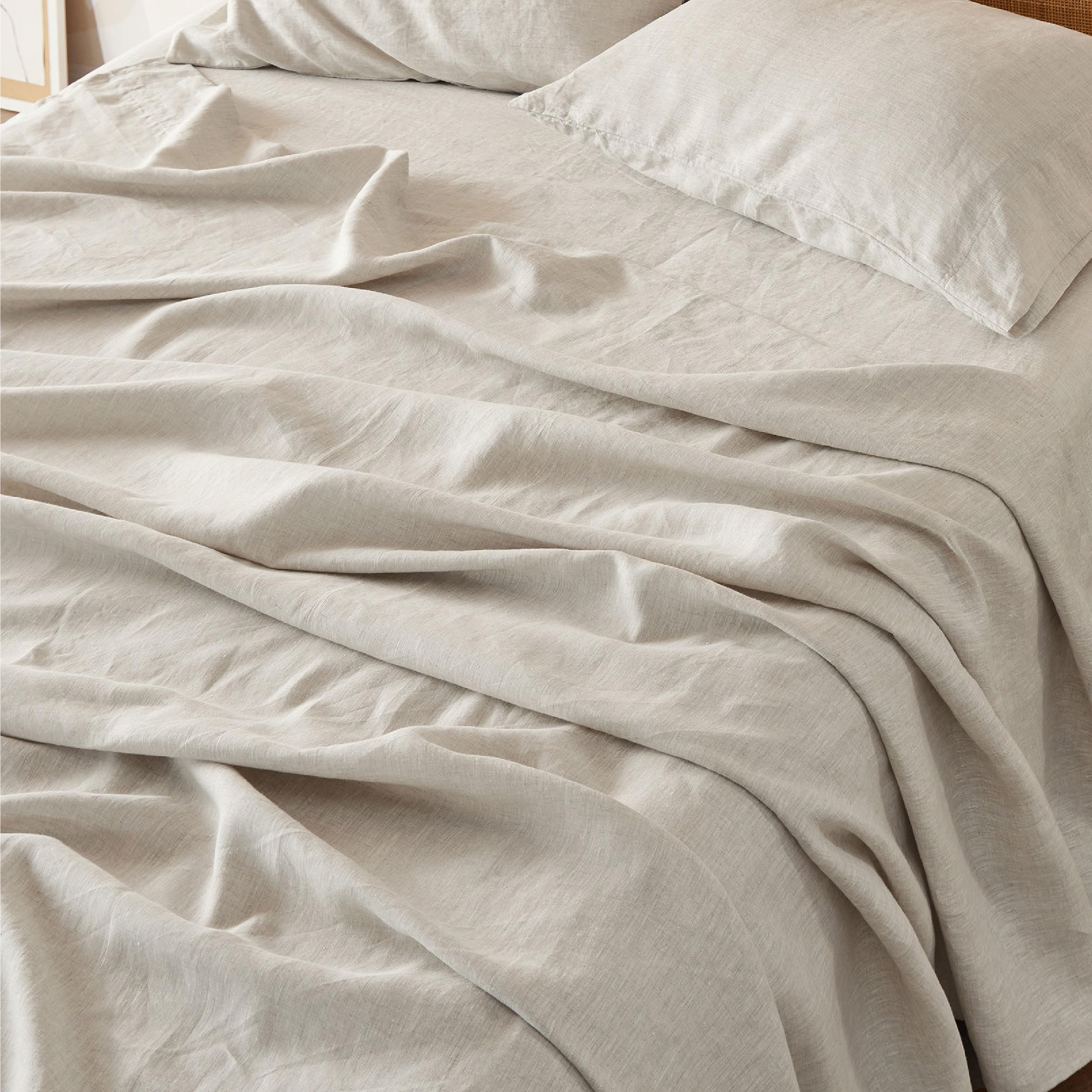 Photo 1 of Bedsure Linen Sheets - King Size Sheets, Blend from Linen Cotton Bedsheets, Breathable Cotton Bedsheets, Gifts for All Seasons, 4 Pieces, Linen
