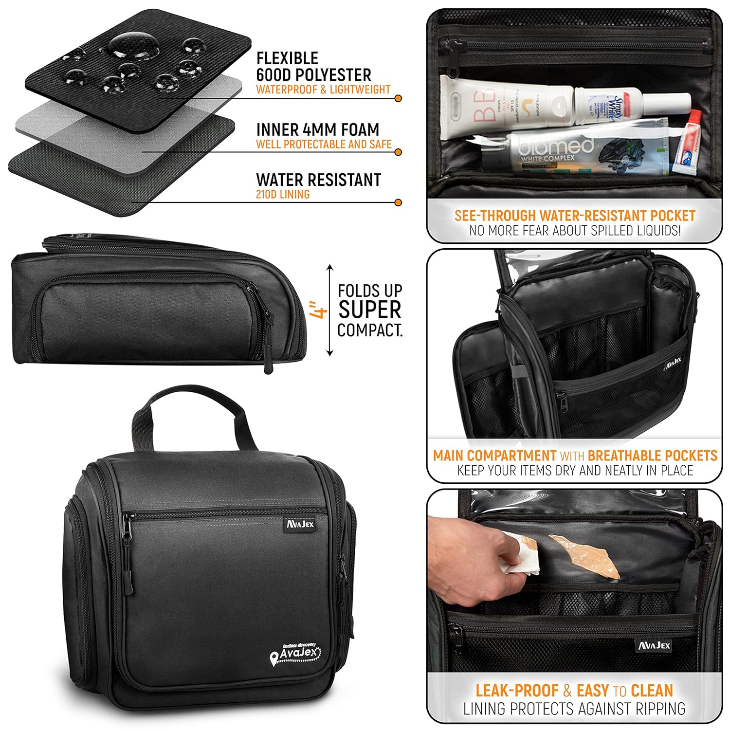 Large Hanging Travel Toiletry Bag for Men and Women - Premium Toiletry Organizer - Waterproof Hygiene Bag with Metal Xxl Swivel Hook, YKK Zippers and 19 Compartments for Toiletries, Makeup, Cosmetics : Beauty