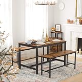 VASAGLE KTB33X Dining Table Benches Set of 2 108 cm Rustic Dark Brown view 3