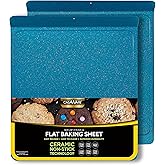 casaWare 2pc Large Flat Baking Cookie Sheet, 12.5 x 14-inch with a 1.5-inch Handle, Ceramic Non-Stick Coating (Blue Granite)