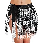 Coume Black History Month Sequin Skirt Black African Costume Tassel Fringe Belly Dance Glitter Hip Scarf Skirt Women Outfit