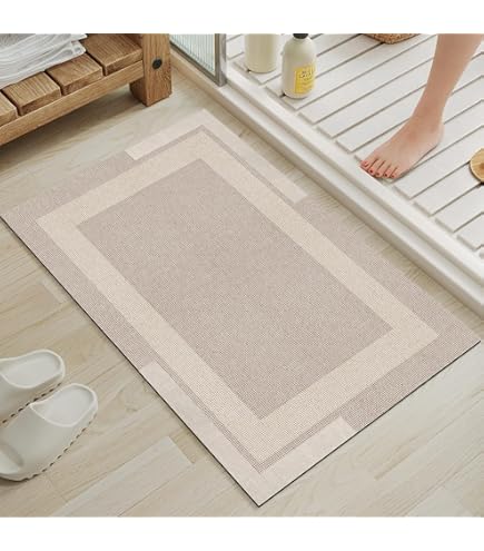 MontVoo -Bath Mat Rug-Rubber Backing Non Slip Quick Dry Absorbent Thin Bathroom Rugs Fit Under Door-Faux Suede Surface Bathroom Floor Mats-Shower Rug For In Front Of Bathtub Shower Brown 24"X70