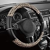 Road Comforts Leopard Steering Wheel Cover - Made with PVC Leather Cheetah Print - Anti-Slip, Universal Fit 14 1/2 inches to 15 inches - Black