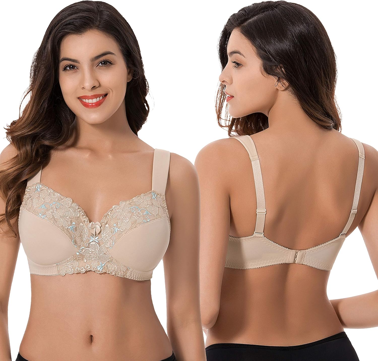 Curve Muse Plus Size Minimizer Unlined Wireless Bra with Lace Embroidery-3Pack at  Women’s Clothing store