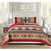 Rugs 4 Less Western Southwestern Native American Tribal Navajo Design Oversize Quilted Bedspread in Brown Green and Burgundy Mojave (King/Cal-King)