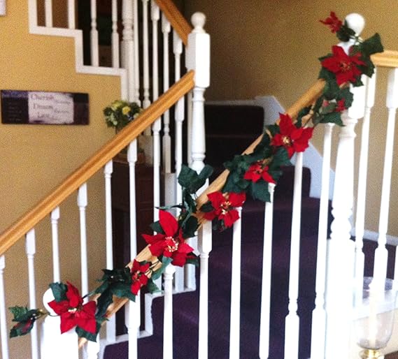 Poinsettia Christmas Garland Indoor Outdoor Decoration 6