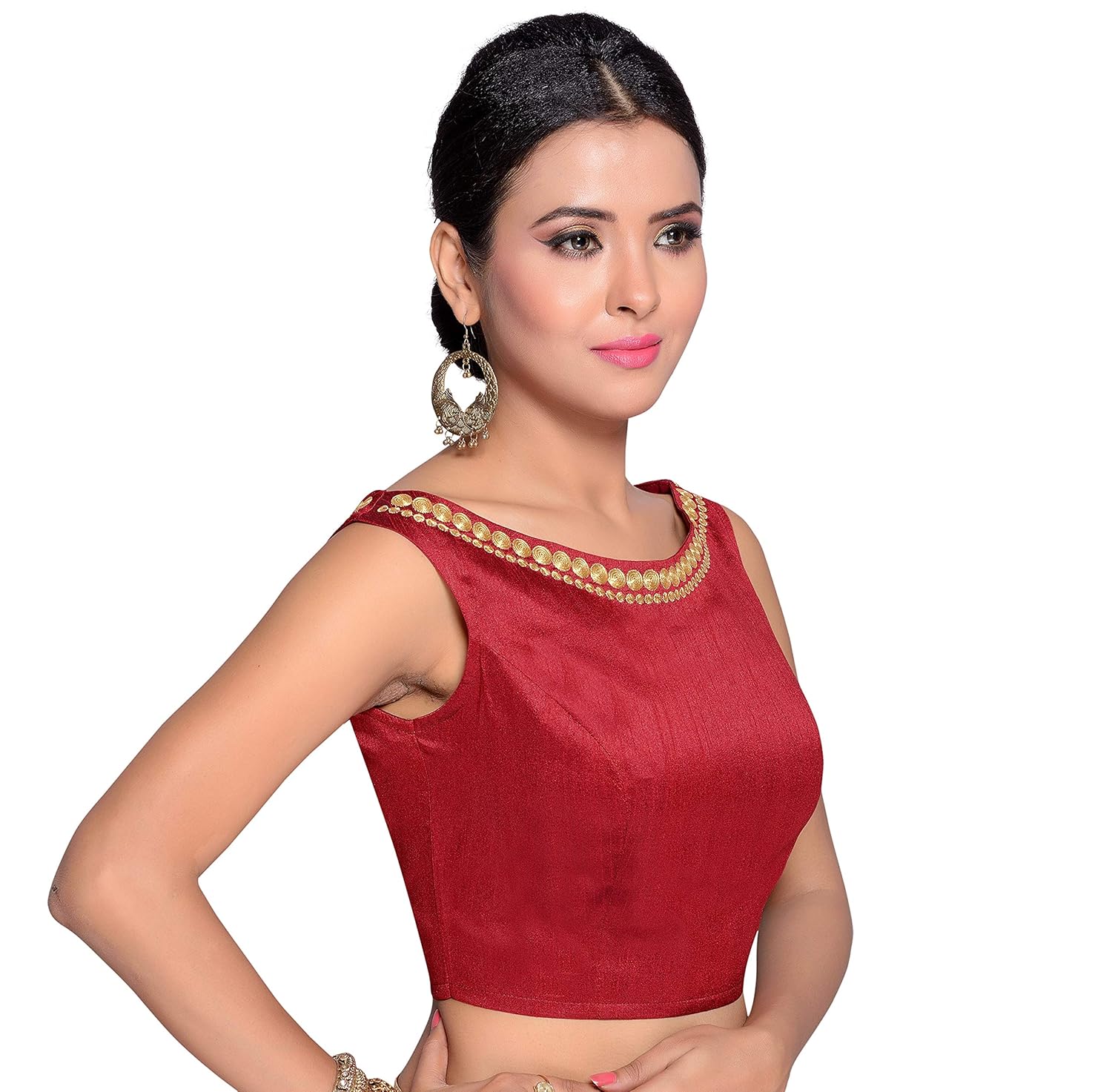 studio shringaar women's poly raw silk embroidered readymade saree blouse