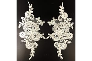 PEPPERLONELY 1 Pair Off White Embroidered Flower Lace Applique for DIY Sewing Wedding Dress Shoes, 23 X 11 cm
