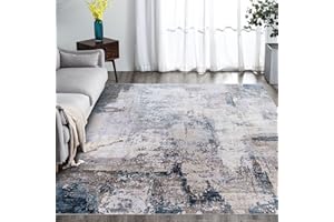 vivorug 5x7 Area Rugs - Ultra-Thin Washable Rug with Non-Slip Backing, Ideal for Living Room, Bedroom, Kitchen Floor Carpet - Modern Abstract, Easy Clean, Durable, Low Pile Gray/Navy