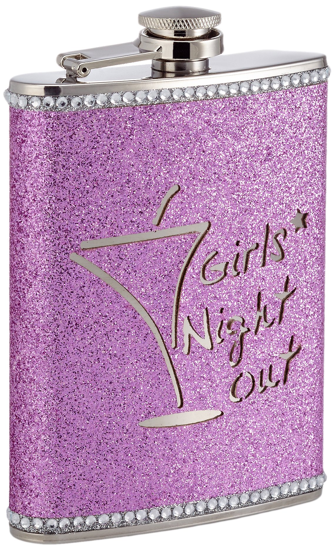 Premier Housewares Girls Night Out Glitter Hip Flask Set, 8 oz - Hot Pink, H14 x W10 x D3cm