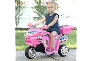 Lil' Rider Electric Motorcycle for Kids – 3-Wheel Battery Powered Motorbike for Kids Ages 3-6 – Fun Decals- Reverse- and Headlights (Pink), Large