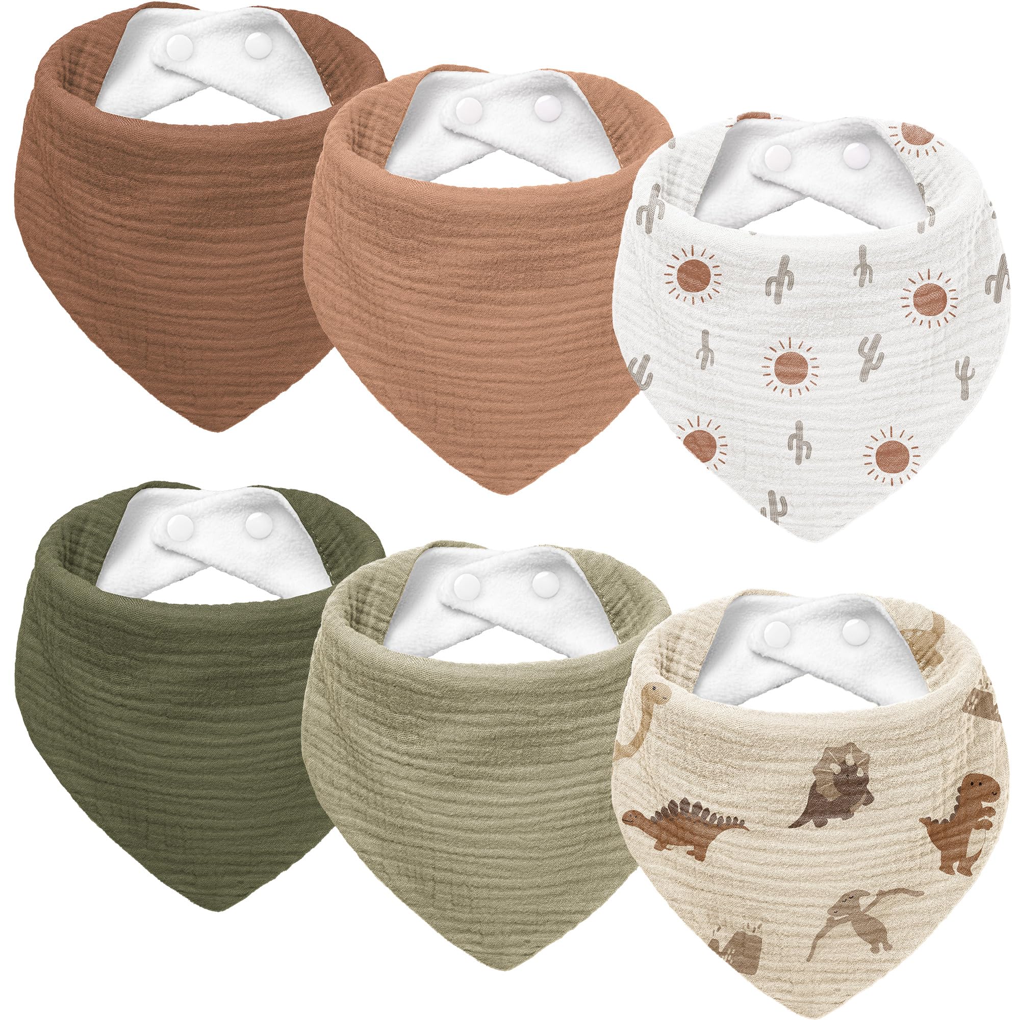 Photo 1 of Susurration Muslin Baby Drool Bibs 6Pack Soft Triangular Adjustable Baby Bandana Bibs for Unisex Baby Girls & Boys (Dinosaurs Park)