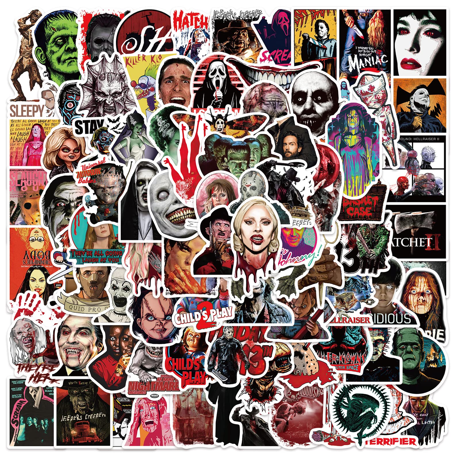 Photo 1 of 100pcs Horror Movie Stickers Halloween Waterproof Sticker Decals Water Bottle Skateboard Laptop Horror Stickers for Kids Teens Adults