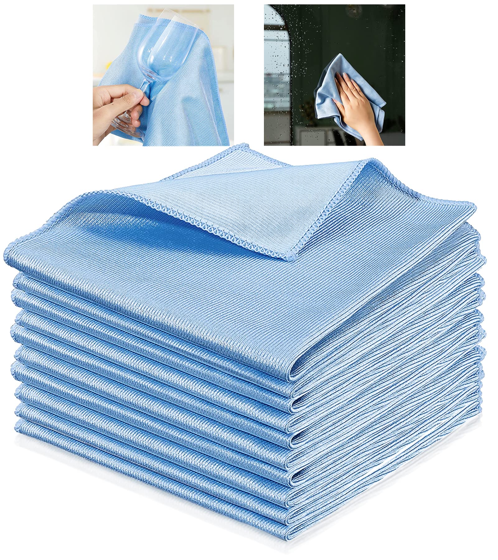 Beaface Microfibre Cleaning Cloths 10 Pack, Glass Cleaning Cloths Lint Free Scratch Free for Glass Windows Screens Mirrors, 30 x 30cm Blue (Blue)