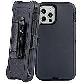 WallSkiN Case for iPhone 12 Pro Max (6.7") Heavy Duty Full Body Military Grade Drop Protection Carrying Cover Holder | Holster for Men Belt with Clip Stand – Black