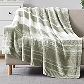 WRENGONGE Sage Green Throw Blanket, 50x70 Soft Cozy Striped Throw Blankets for Couch, Sofa, Bed, Travel, Lightweight Fluffy Warm Plush Decorative Blankets for Women, Men Gift