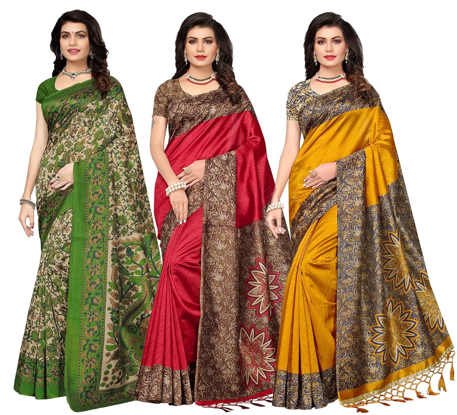 ishin women's silk combo of 3 saree (combosr-19018 _multi color_ free size)